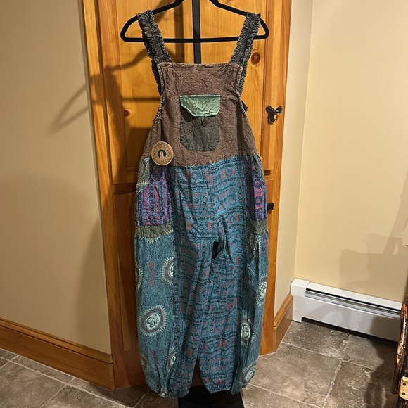 Kala Imports Patchwork Hippy Jumpsuit / Overalls Handmade in Nepal One Size NEW - Picture 4 of 12